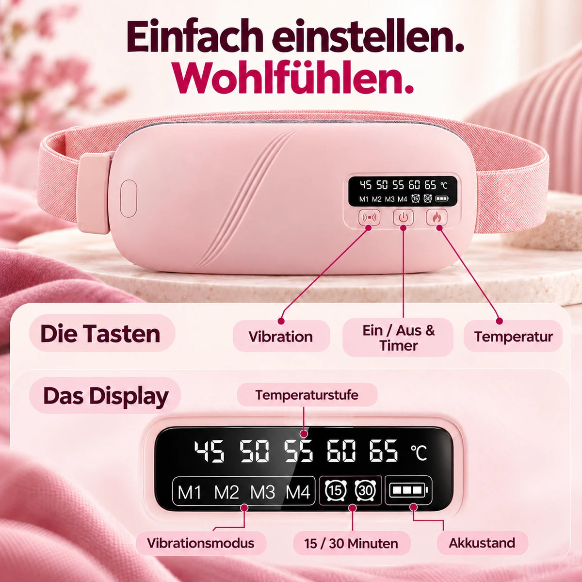 Kabelloser Wärmegürtel mit Wärme- & Massagefunktion