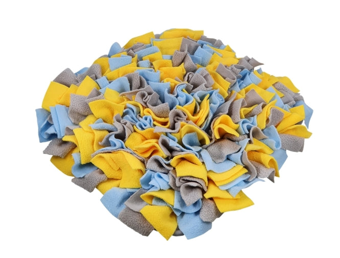 Nobby Schnüffelmatte Colore mit gelben, blauen und grauen Fleece-Streifen, 40 × 40 cm